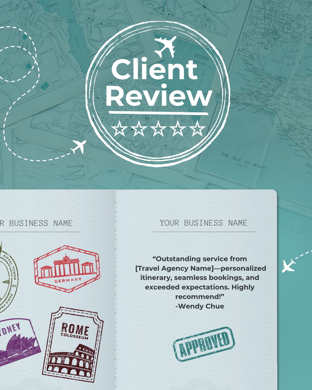 Travel Agent Client Review Flyer Template | 1350px x 1080 px Canva Design