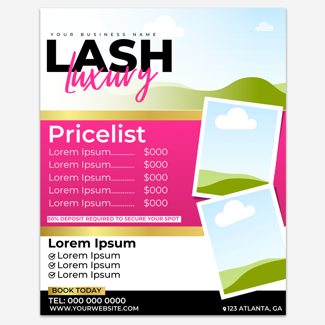 1 Lash Tech Pricelist | Beautician DIY Flyer Template 4" x 5" (Canva)