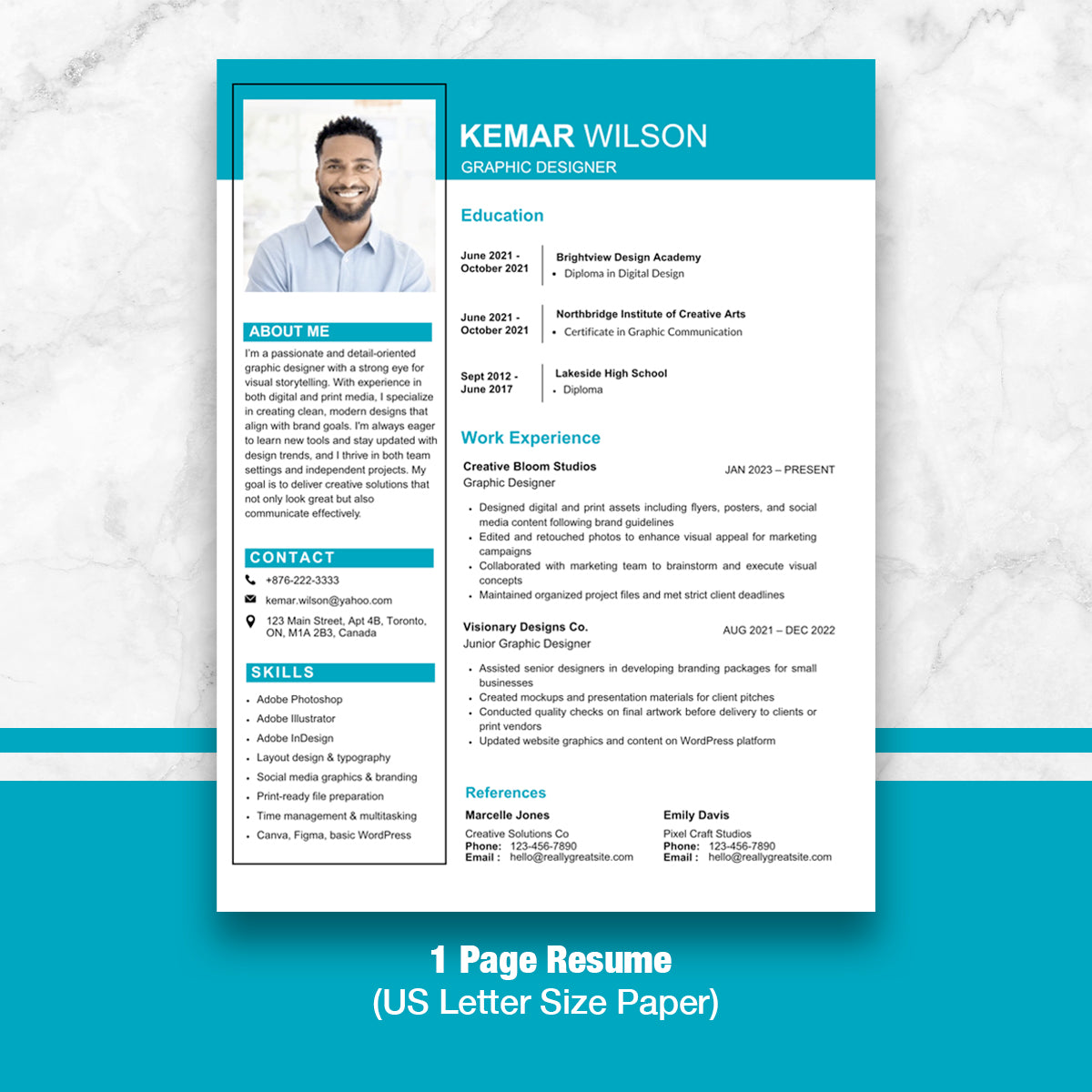 Modern CV Template – Teal Blue Professional Resume for Word & Canva