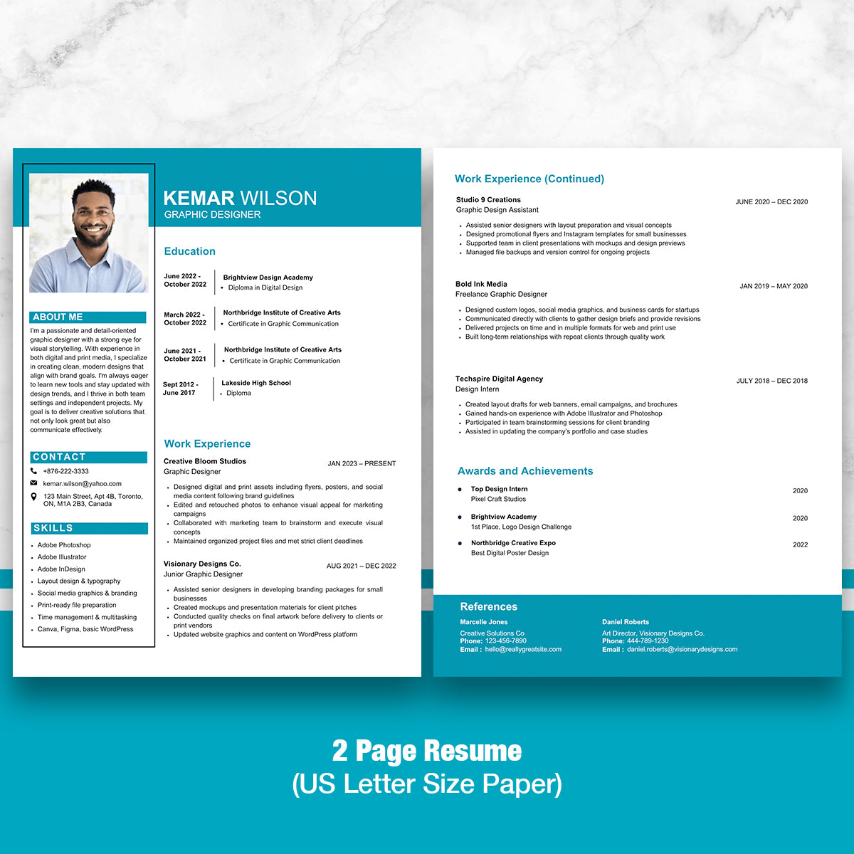 Modern CV Template – Teal Blue Professional Resume for Word & Canva
