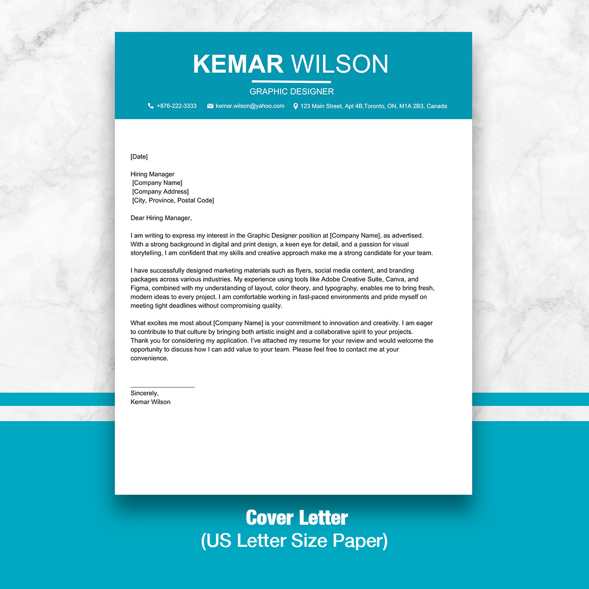 Modern CV Template – Teal Blue Professional Resume for Word & Canva