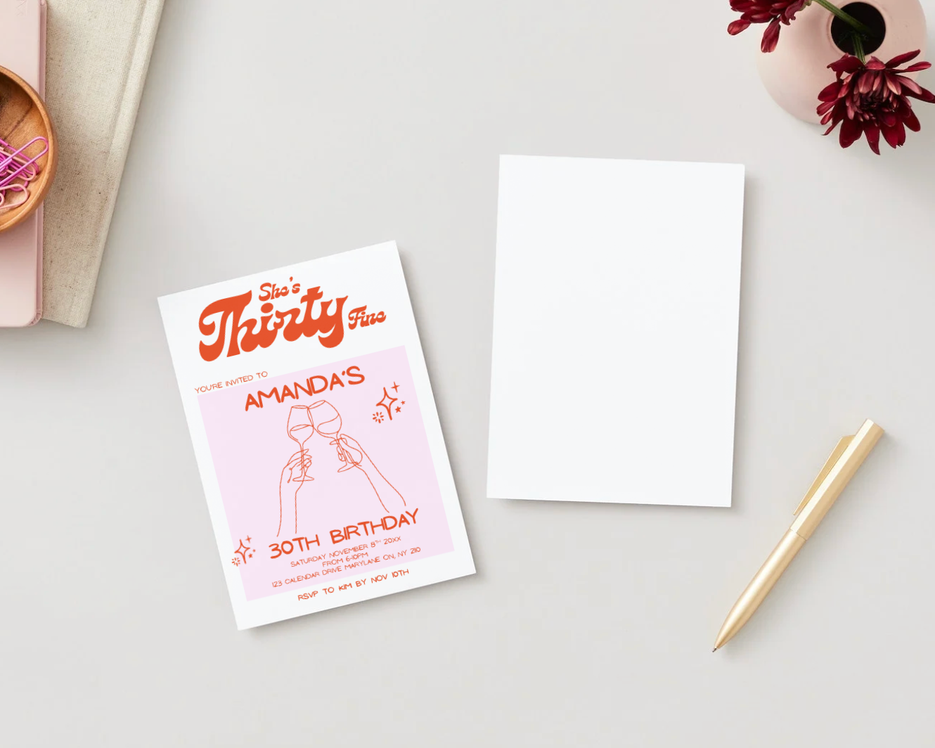She's Thirty Fine Birthday Invitation Template | Editable 5x7 Canva Invite