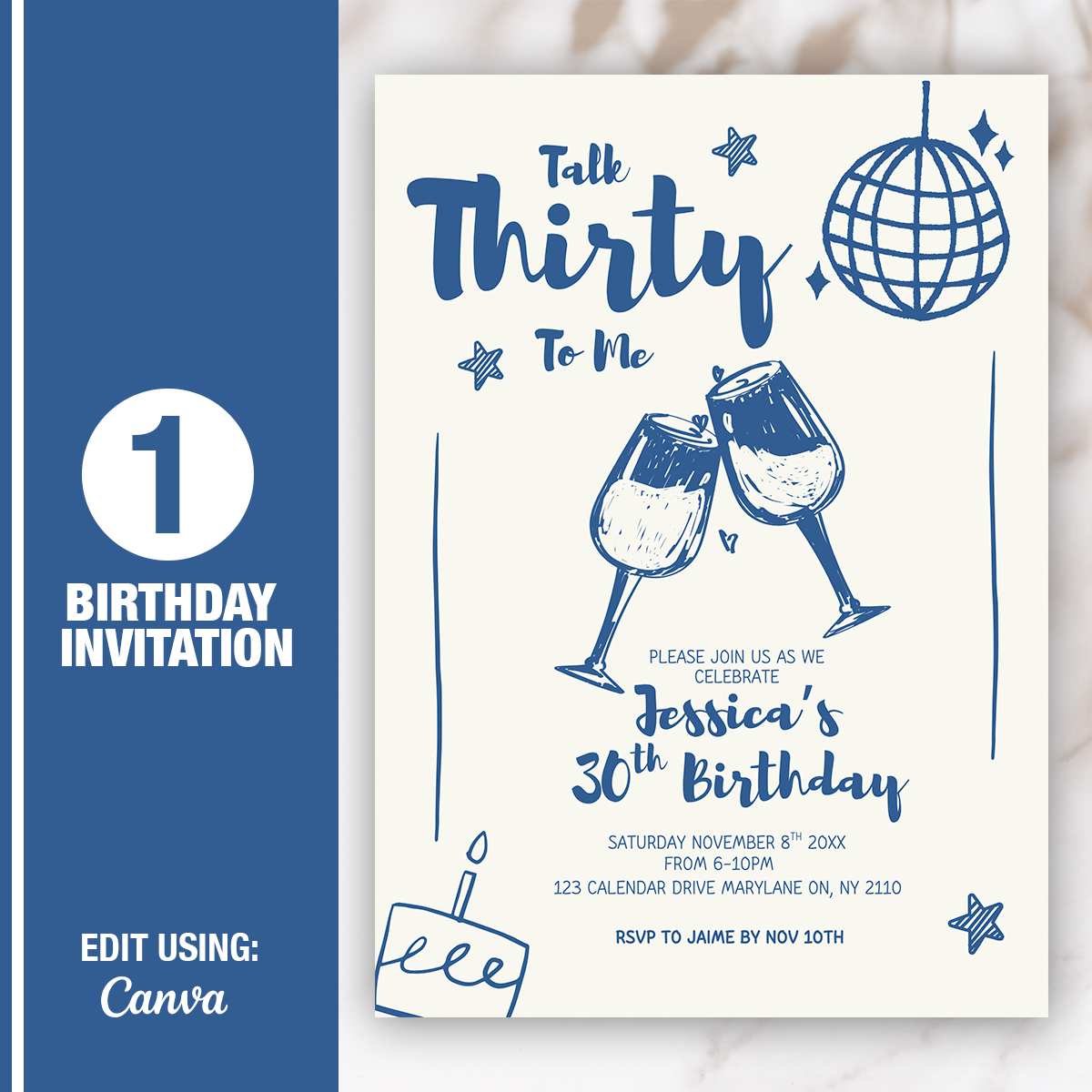 Talk Thirty to Me Birthday Invitation Template | Editable 5x7 Canva Invite